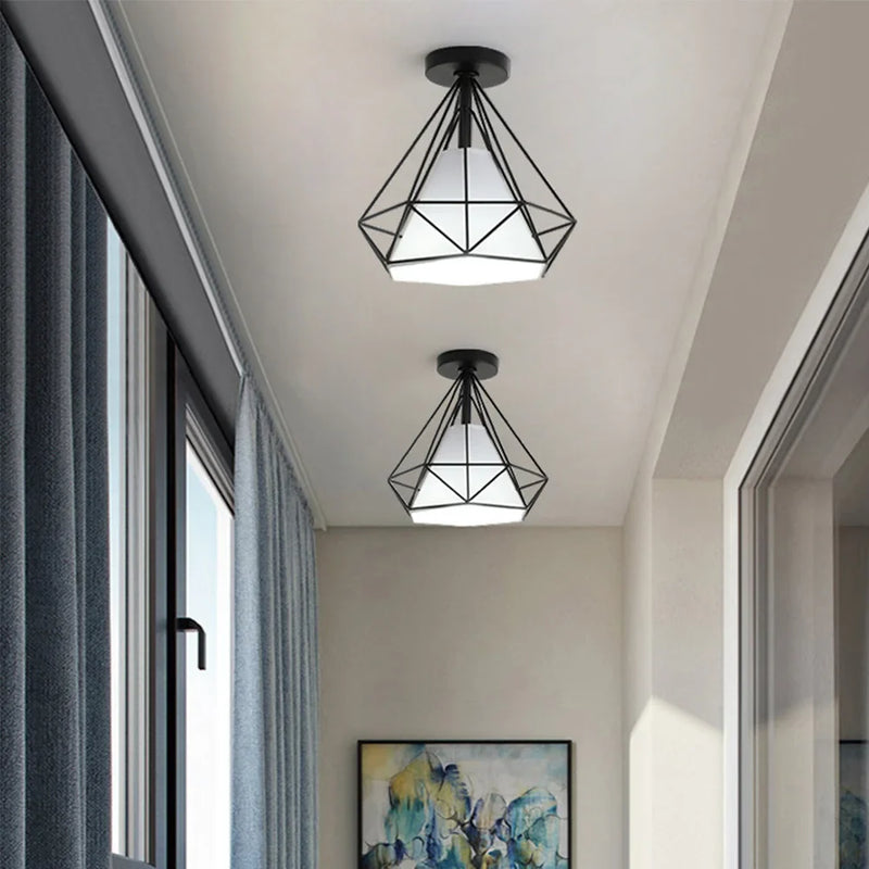 Plafonnier Fer Vintage Cage Industrielle