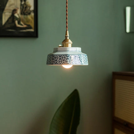 Keramik-Hängeleuchte mit handbemaltem Vintage-Muster