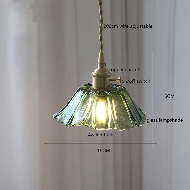 Vintage Hängeleuchte aus geriffeltem Glas mit Messingfassung