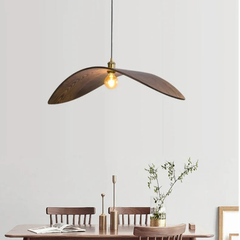 Suspension Bois Moderne Chapeau Sculpté