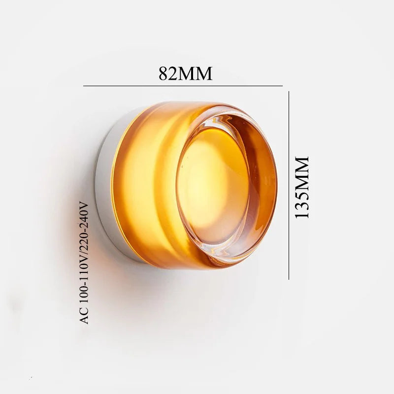 Round acrylic wall lamp with warm vintage glass light