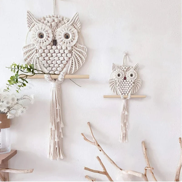 Hibou Décoratif en Macramé Bohème
