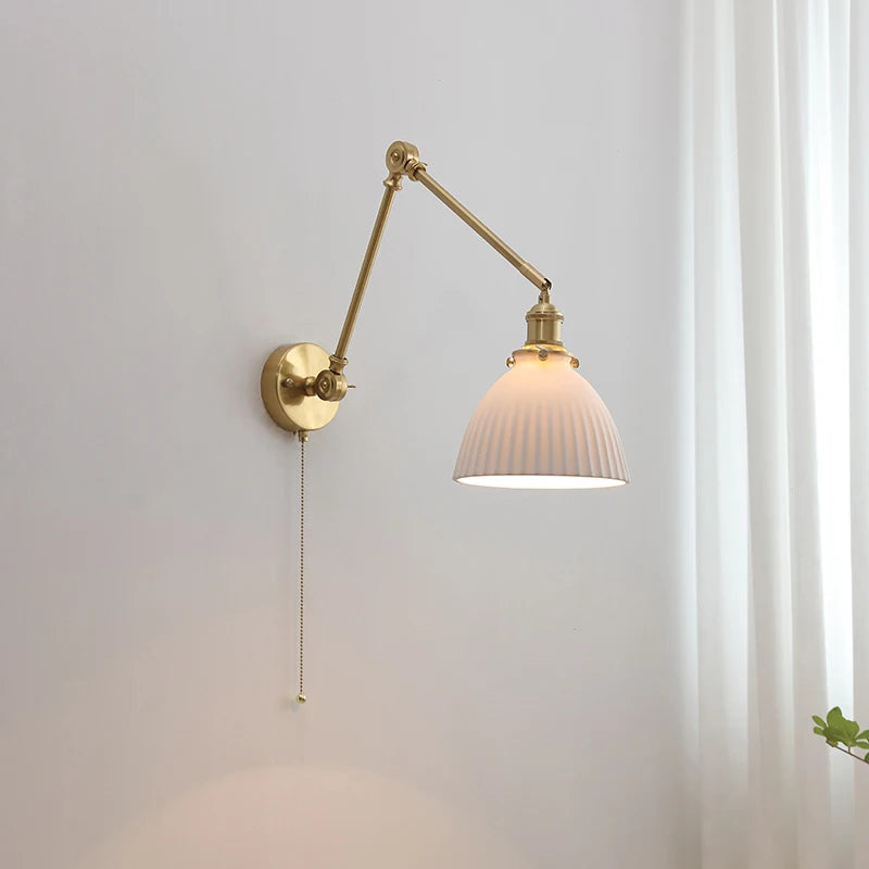 Vintage brass wall lamp with domed ceramic shade