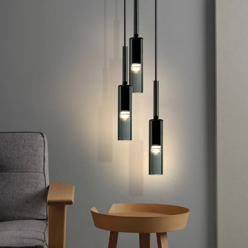 Suspension Tube Verre Noir Moderne