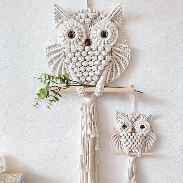 Hibou Décoratif en Macramé Bohème