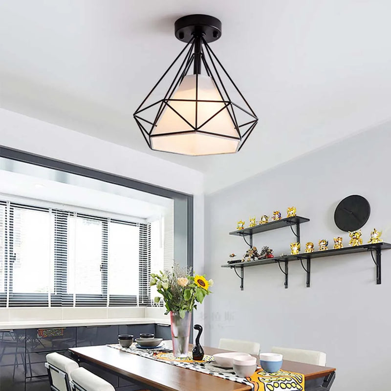 Plafonnier Fer Vintage Cage Industrielle