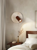 Large travertine wall lamp with rotating wooden cylinder spotlight