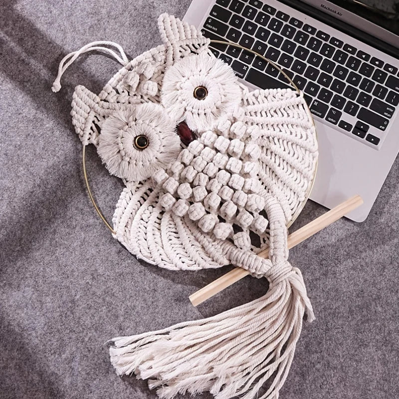 Hibou Décoratif en Macramé Bohème