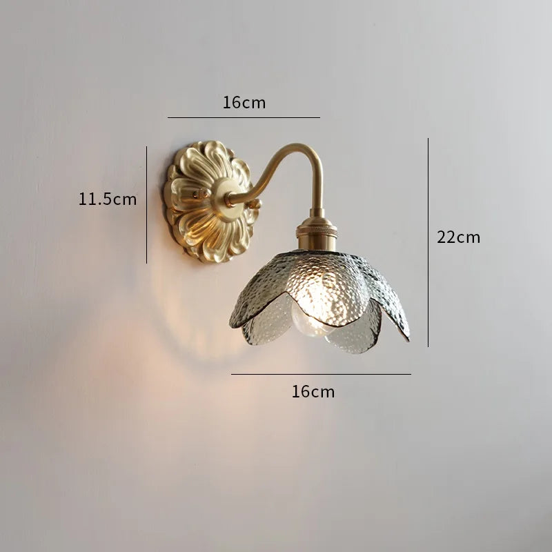 Vintage wall lamp with textured clear glass and brass