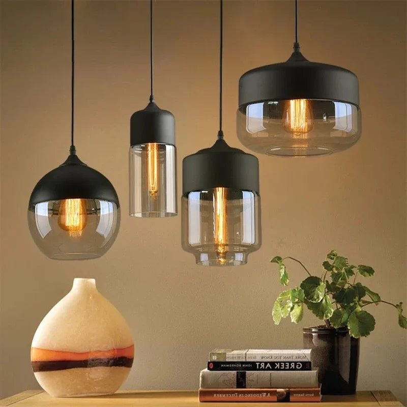 Suspension Nordique Verre Noir LED
