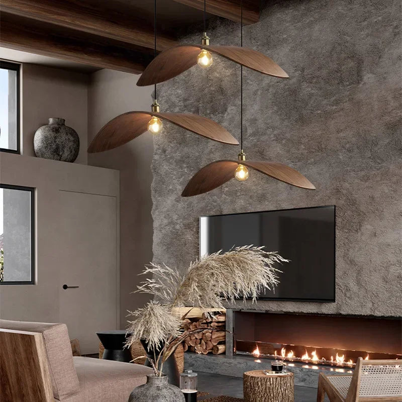 Suspension Bois Moderne Chapeau Sculpté