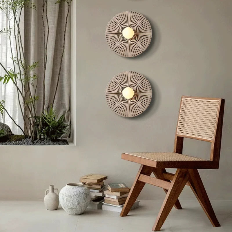 Applique Murale Circulaire Bois Massif Rétro
