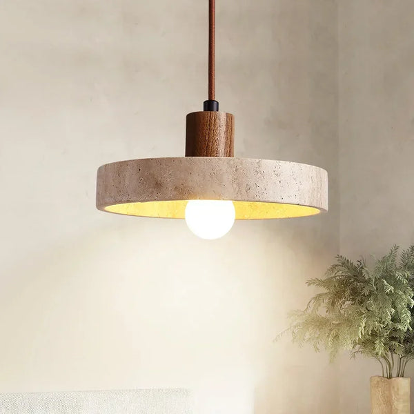 Suspension Circulaire Travertin et Bois