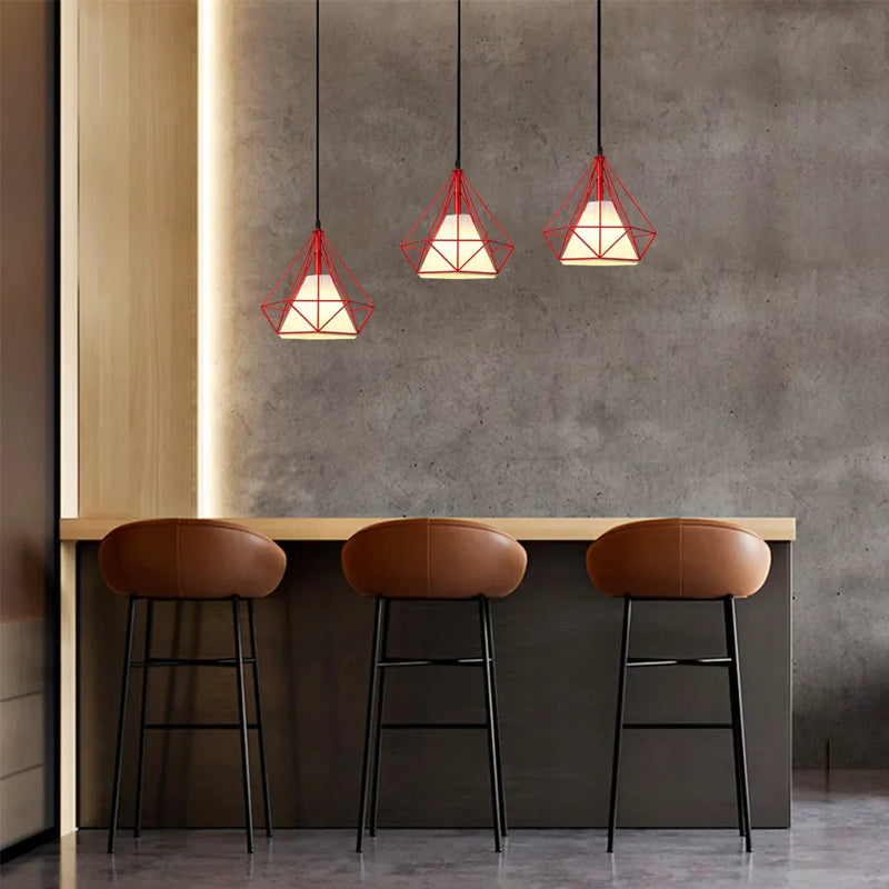 Suspension Industrielle Cage LED Colorée