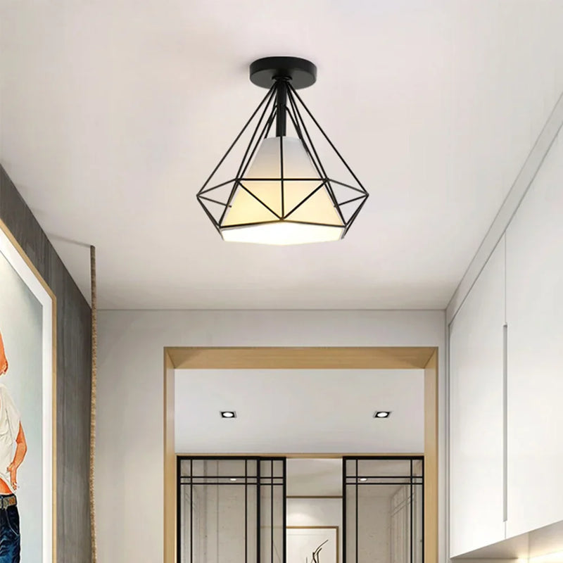 Plafonnier Fer Vintage Cage Industrielle