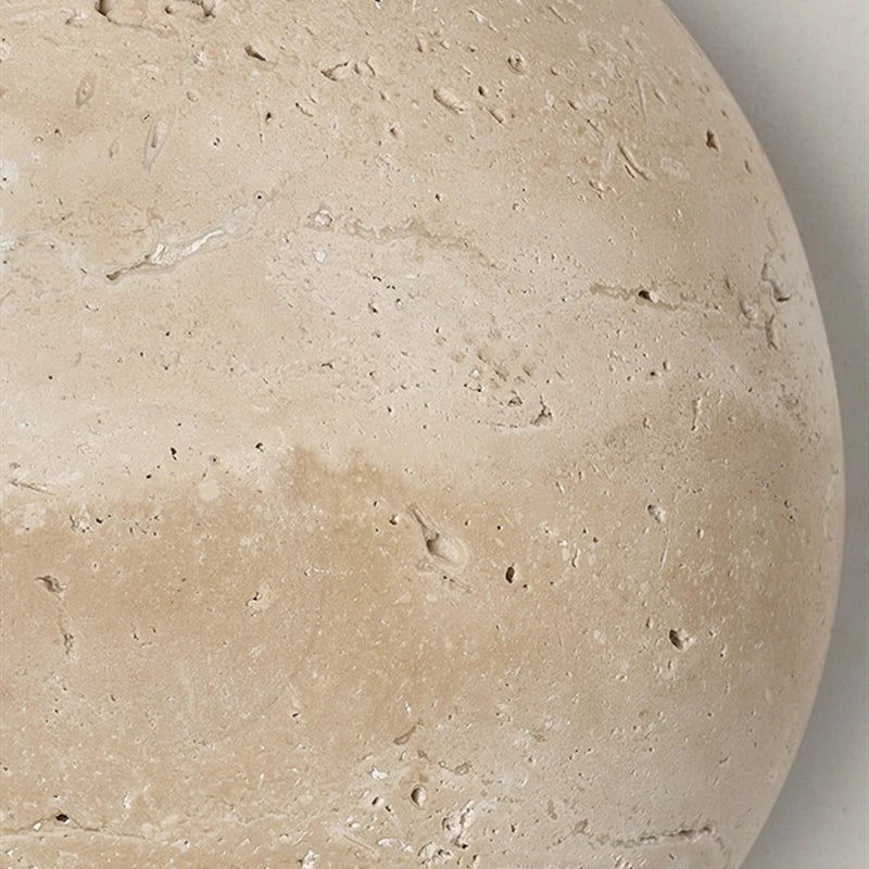 Round travertine wall lamp with soft glass light in vintage style