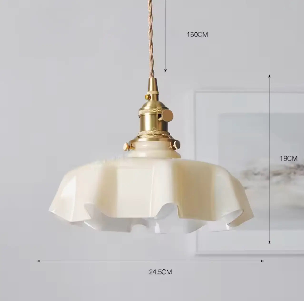 Vintage pendant lamp made of cream-colored glass in Nordic style