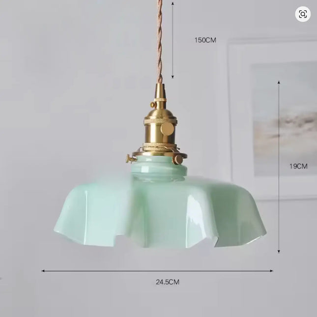 Mintgrüne Vintage-Hängeleuchte aus milchigem Glas im Nordic-Stil