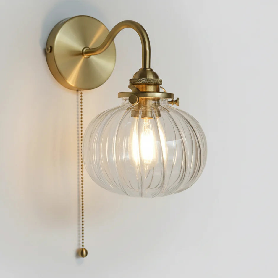 Vintage glass ball wall lamp with elegant brass arch