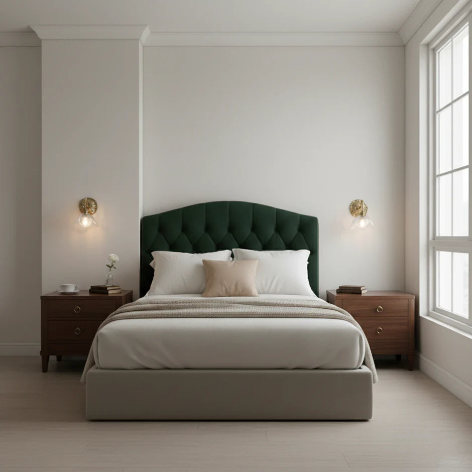 Vintage wall lamp with transparent floral glass and brass